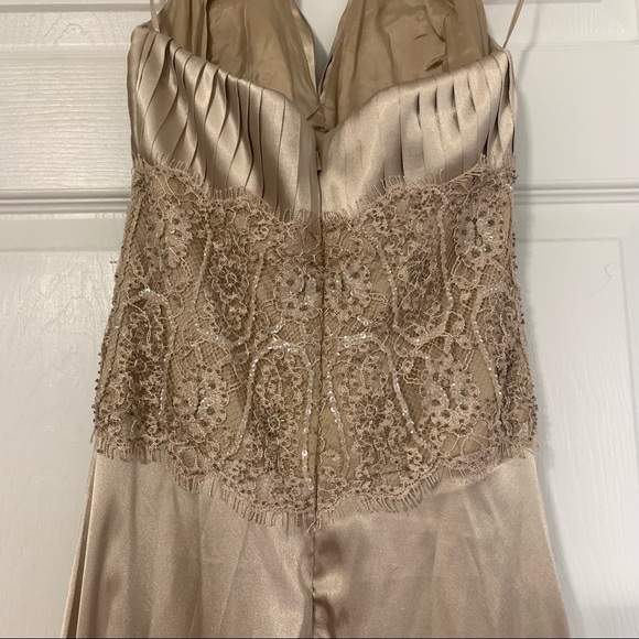 JS COLLECTIONS Beige Tan Lace Halter Dress Gown Size 4 - Picture 9 of 16